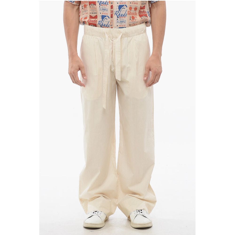 TEKLA Striped Cotton Pants with Drawstring Waist
