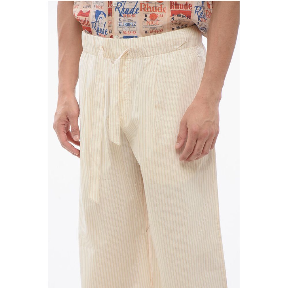 TEKLA Striped Cotton Pants with Drawstring Waist