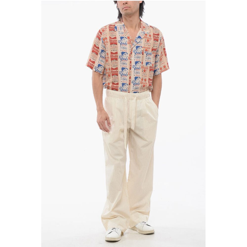 TEKLA Striped Cotton Pants with Drawstring Waist