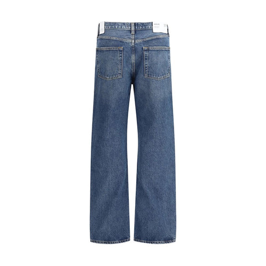 Blue Cotton Straight-Leg Jeans