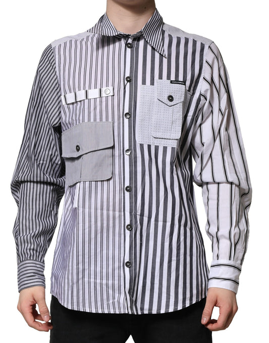 White Gray Striped Cotton Men Casual Shirt