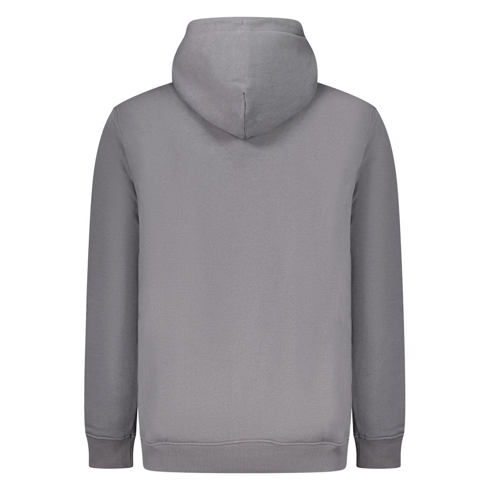 Grigio Cotton Men Sweatshirt Hooded Embroidery Pocket