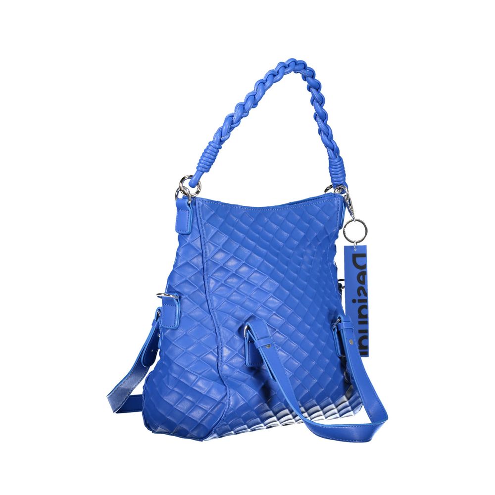Blue Polyurethane Women Handbag