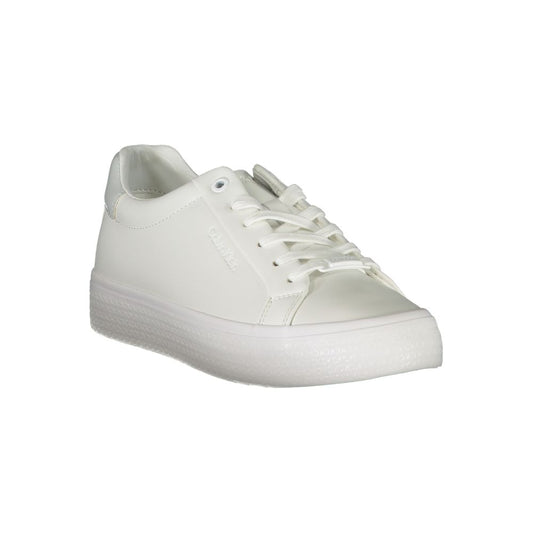 White Polyester Low Top Sneakers