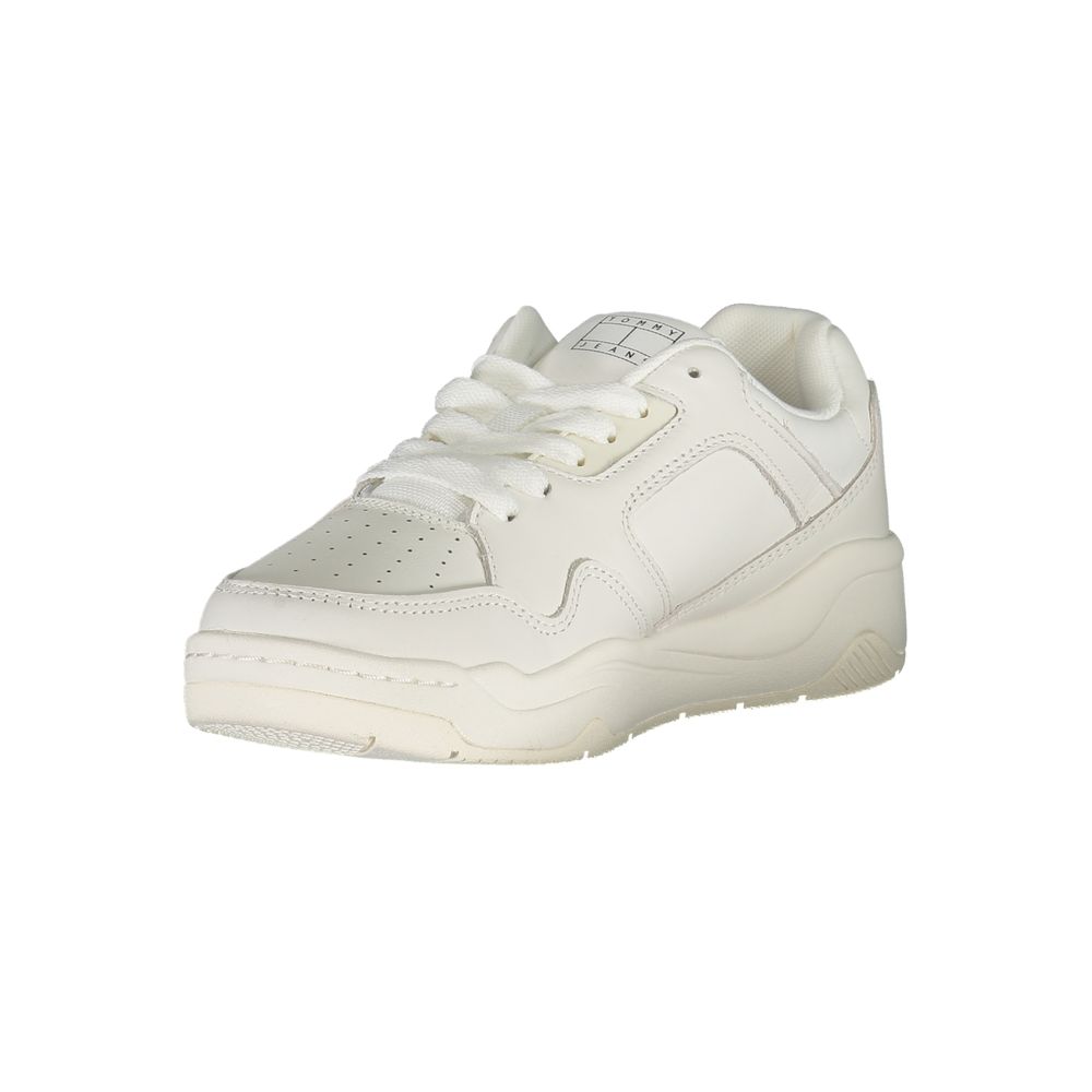 White Polyester Athletic Sneakers