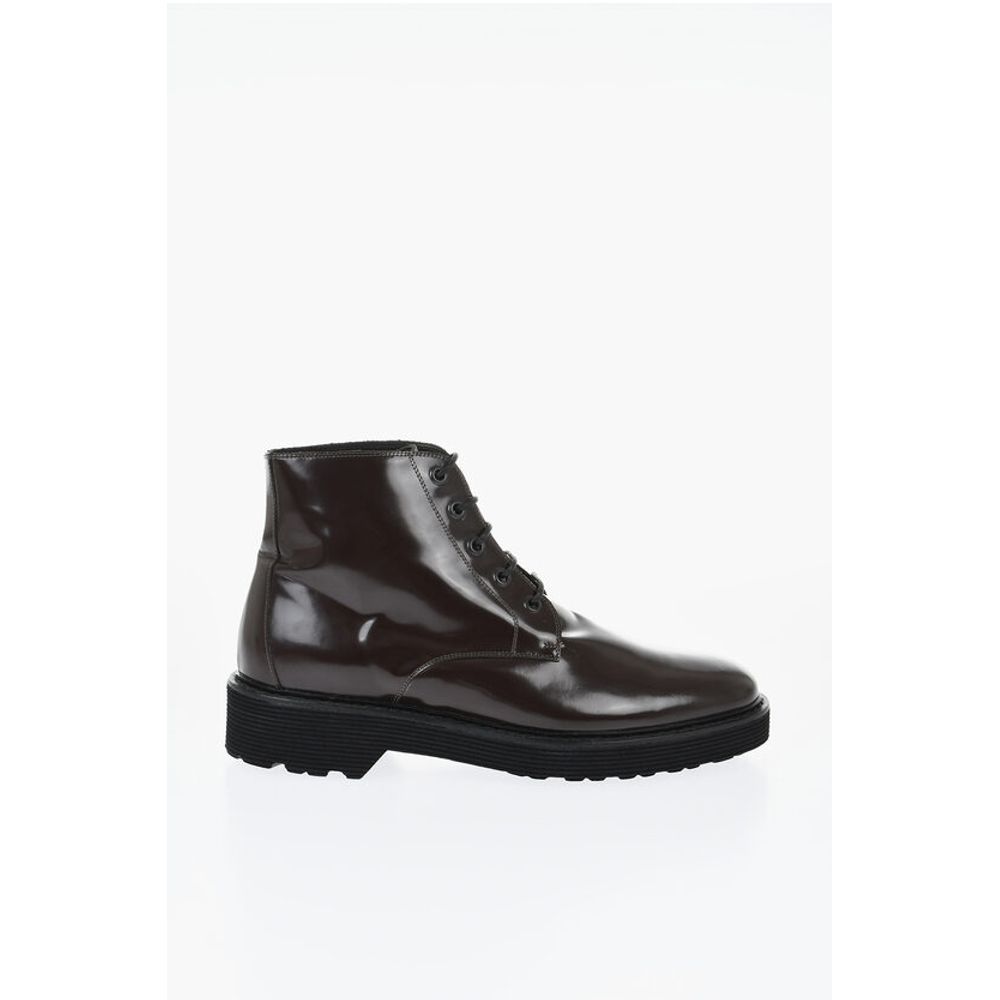 Solid Color Patent Leather Ankle Boots with Vibram Sole