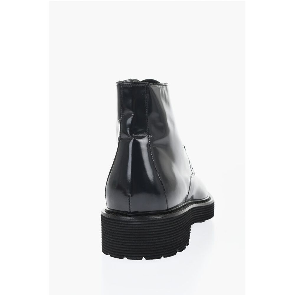 Solid Color Patent Leather Ankle Boots with Vibram Sole