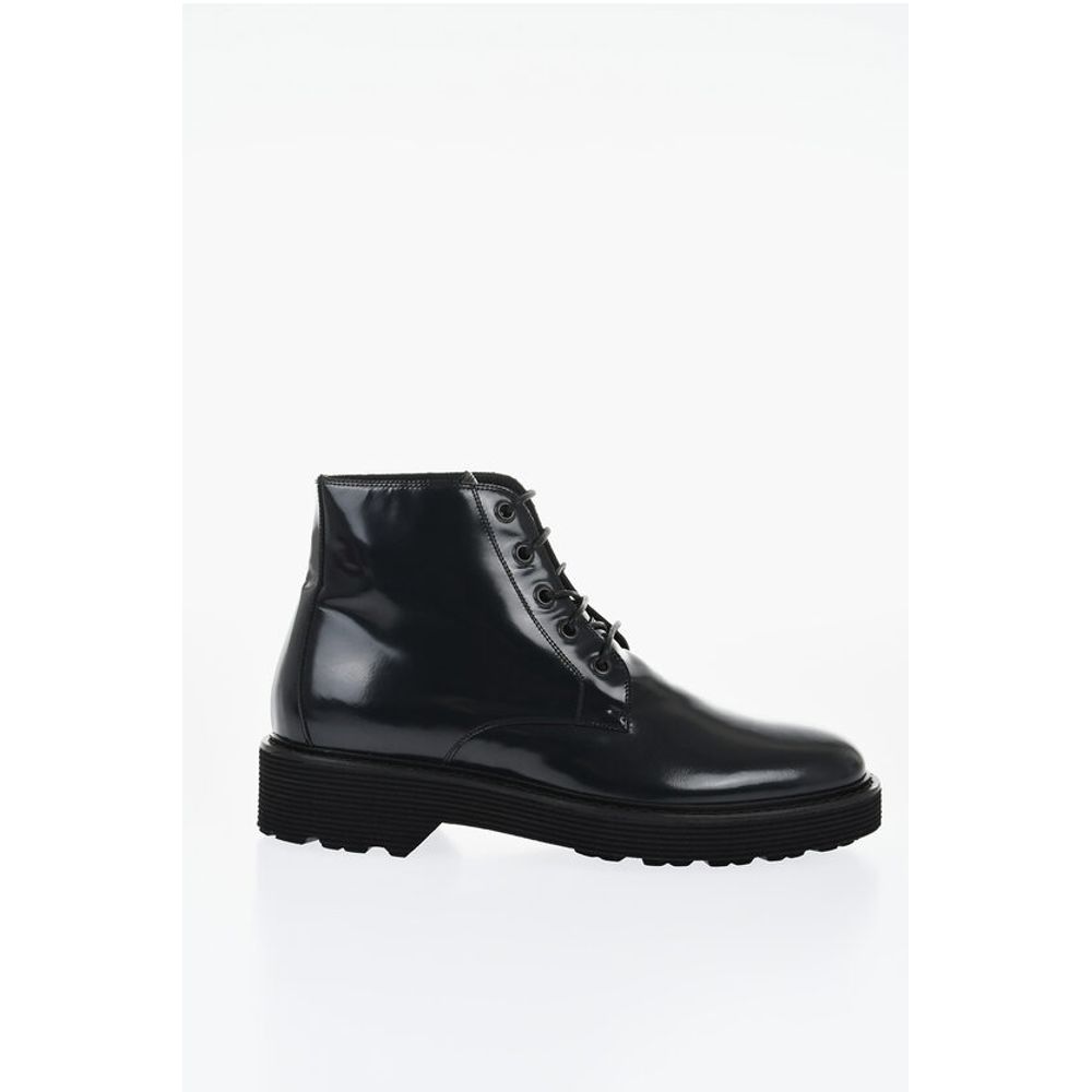 Solid Color Patent Leather Ankle Boots with Vibram Sole