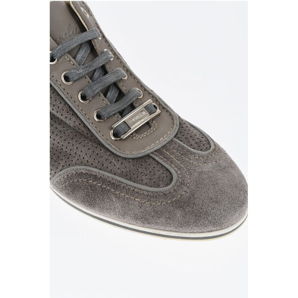 ID Suede Low Top Sneakers with Perforated Inserts
