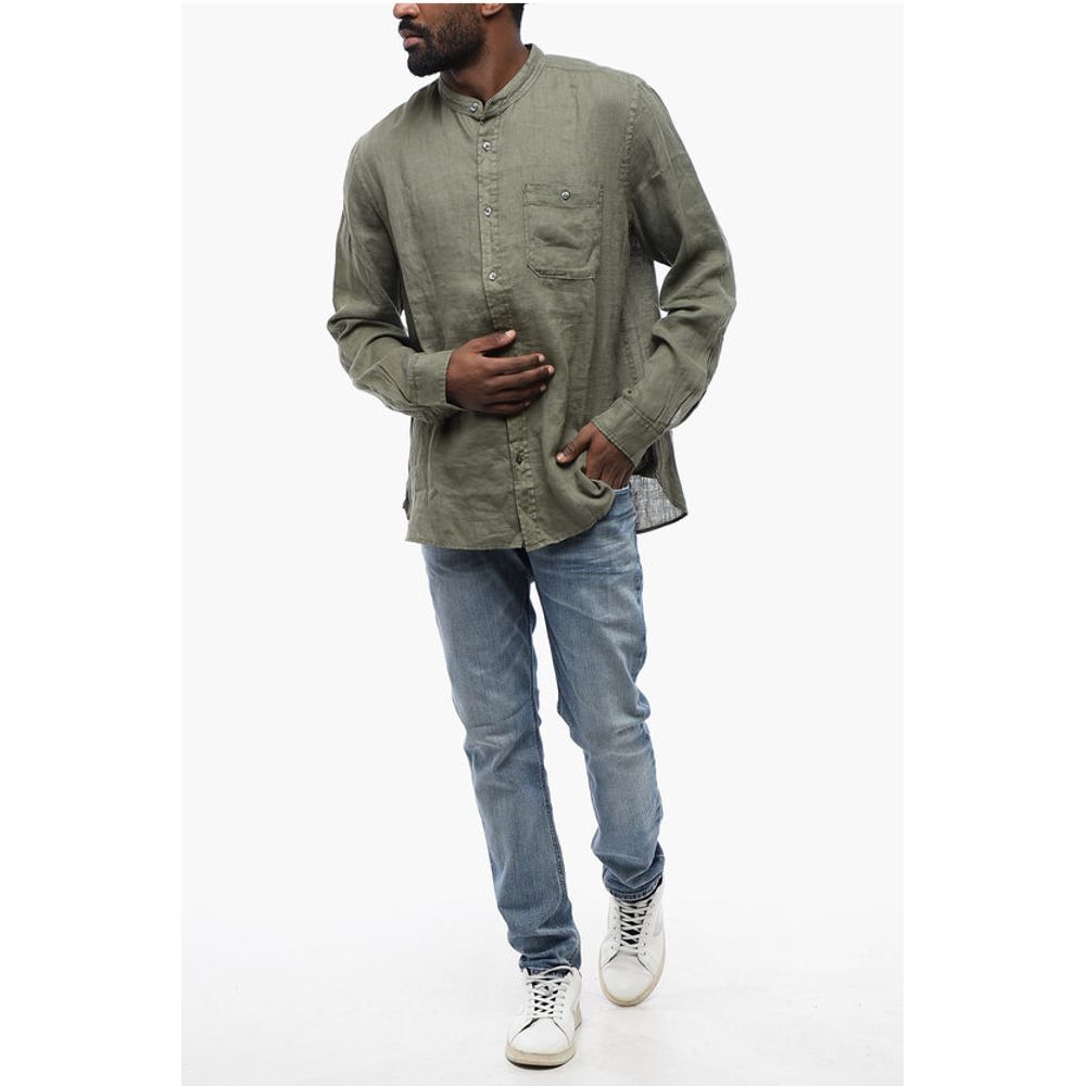 Korean Neckline Linen Shirt