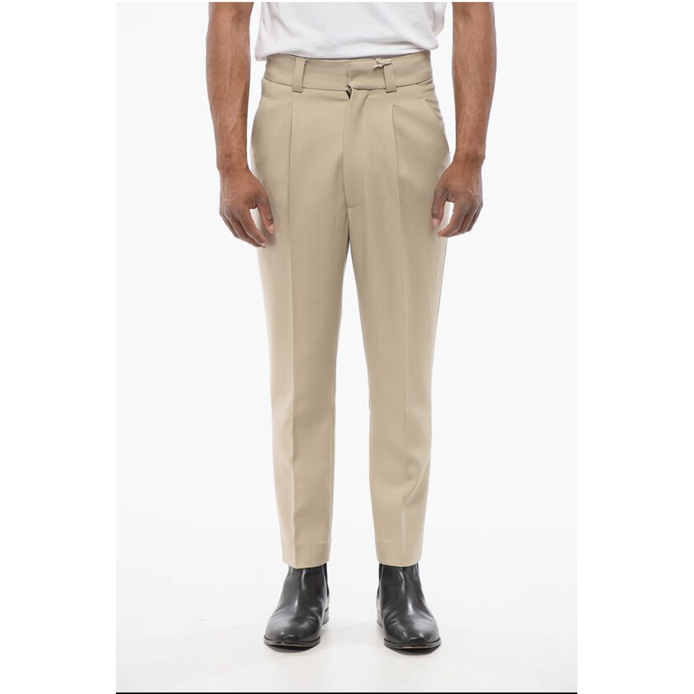 Single-pleated Virgin Wool Pants with Belt Loops