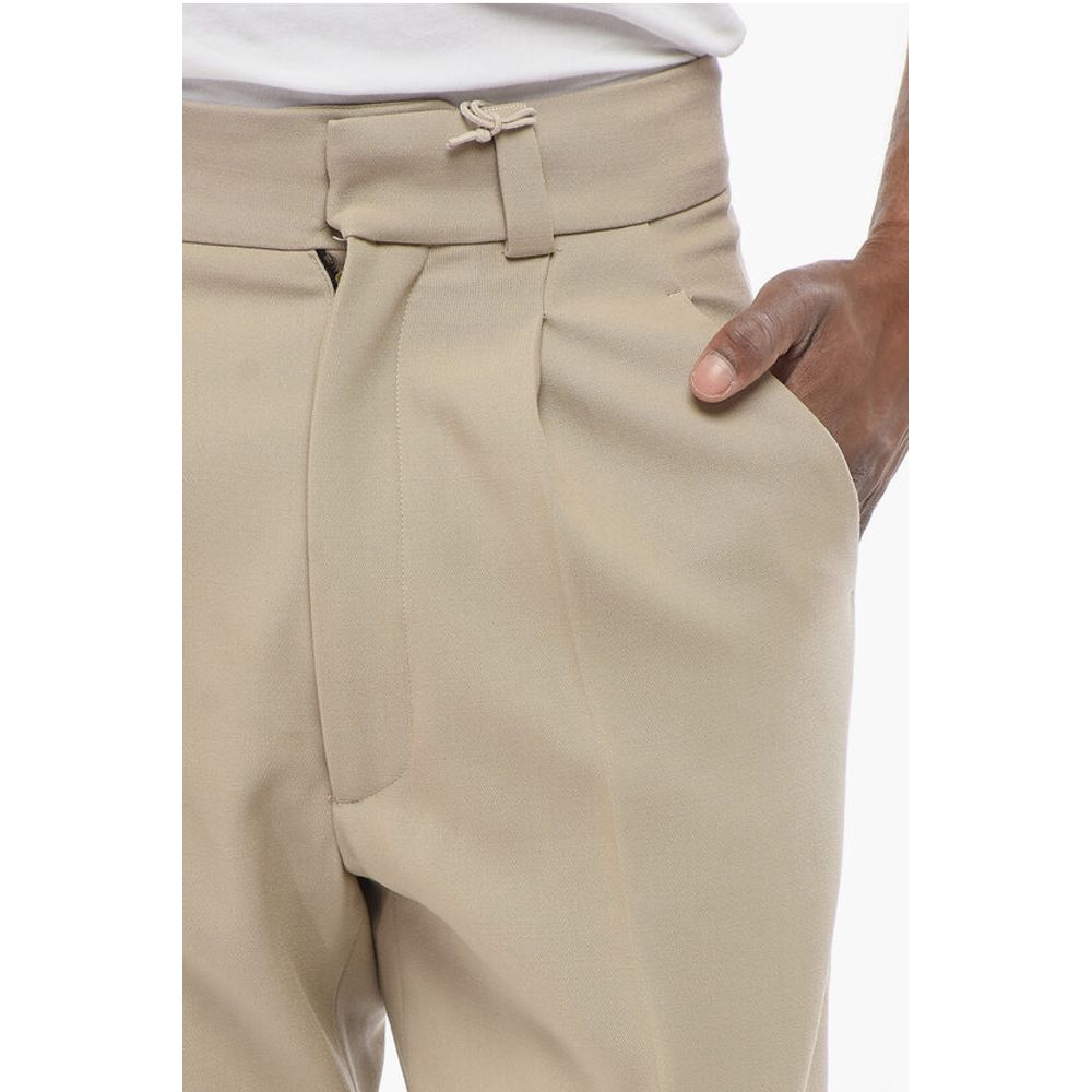 Single-pleated Virgin Wool Pants with Belt Loops