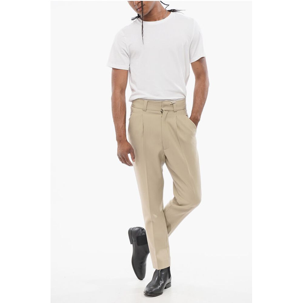 Single-pleated Virgin Wool Pants with Belt Loops