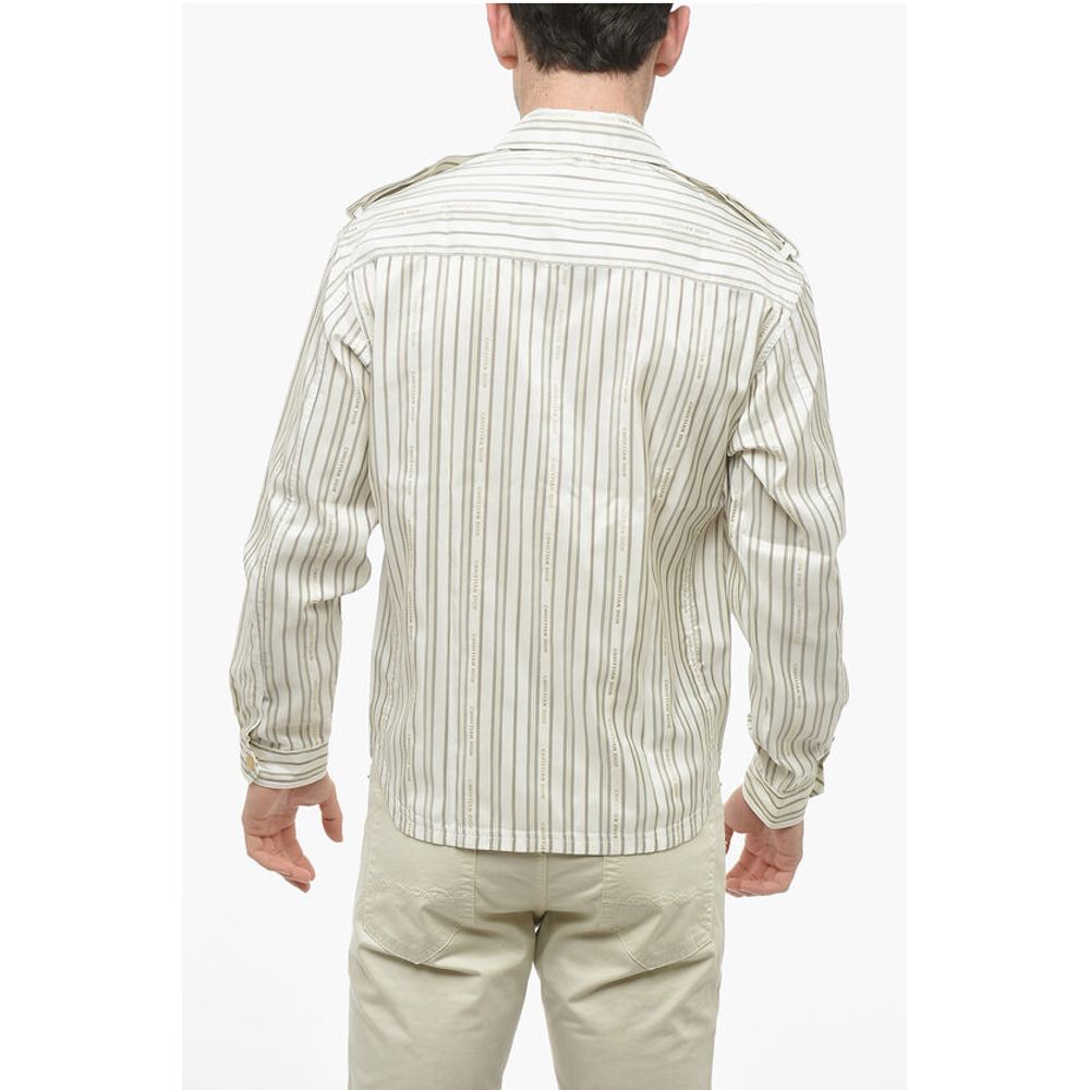 Silk Blend Utility Shirt with Balanced Stripe Motif