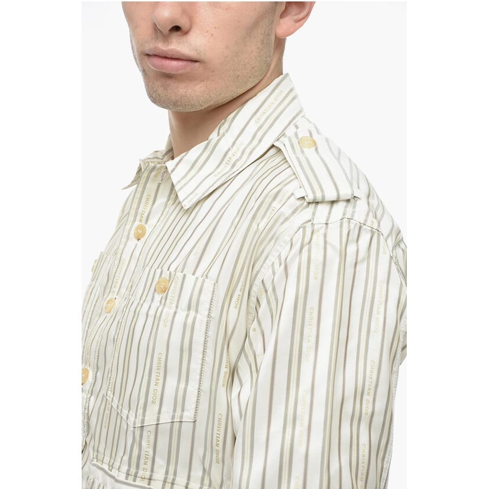 Silk Blend Utility Shirt with Balanced Stripe Motif