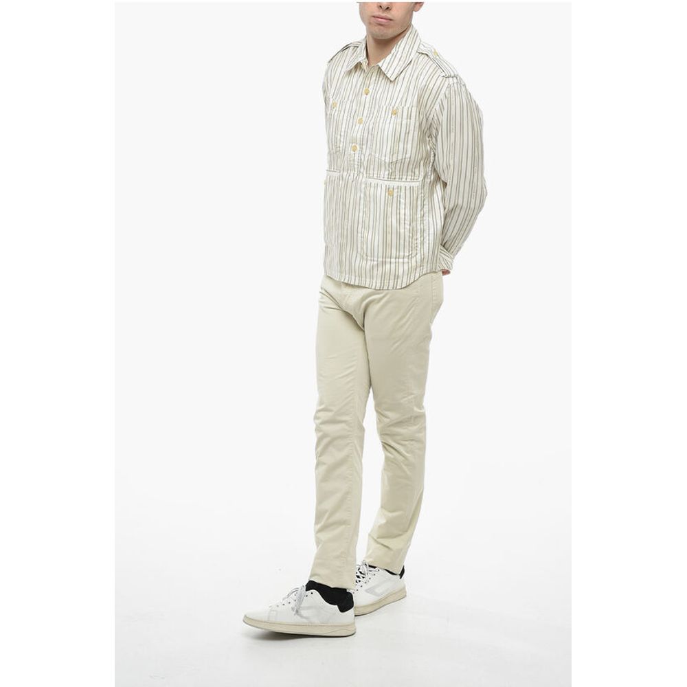 Silk Blend Utility Shirt with Balanced Stripe Motif