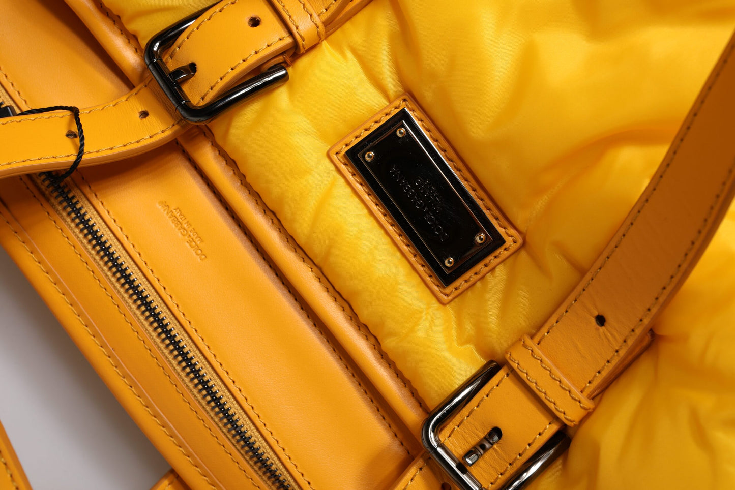 Yellow Orange Nylon Logo Plaque Hand Shoulder Tote Bag