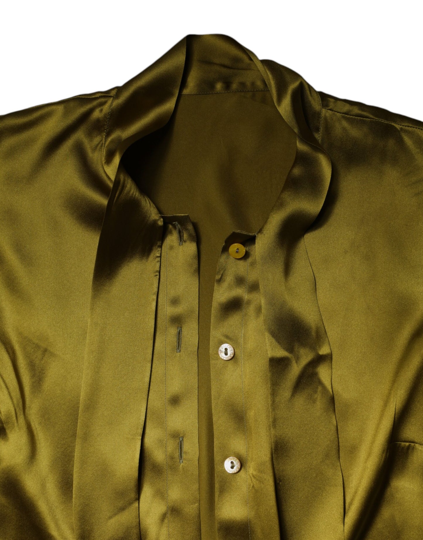 Green Ascot Collar Long Sleeves Blouse Top