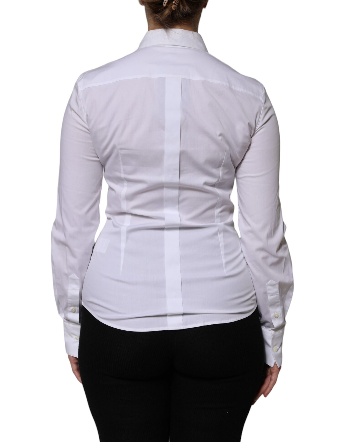 White Cotton Collared Long Sleeves Blouse Top