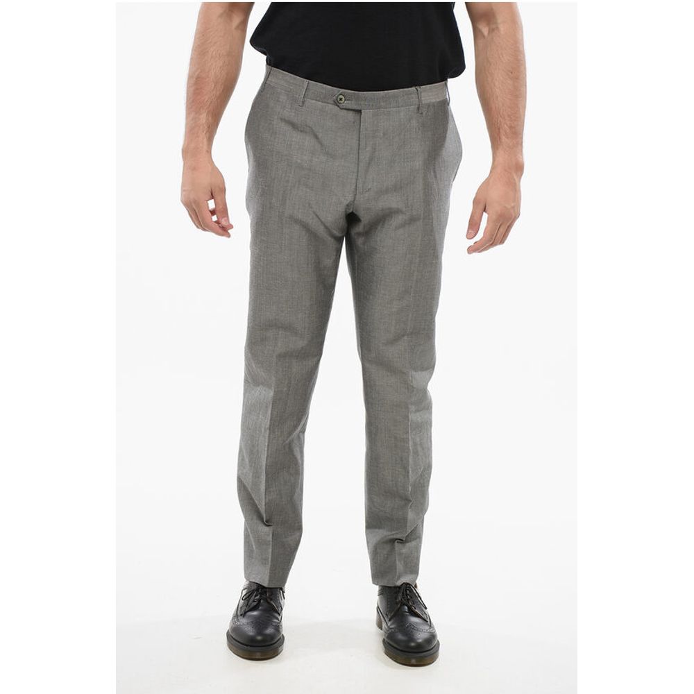 Blended Linen Bouclè Effect Pants with Four Pockets