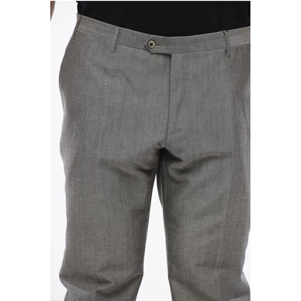 Blended Linen Bouclè Effect Pants with Four Pockets