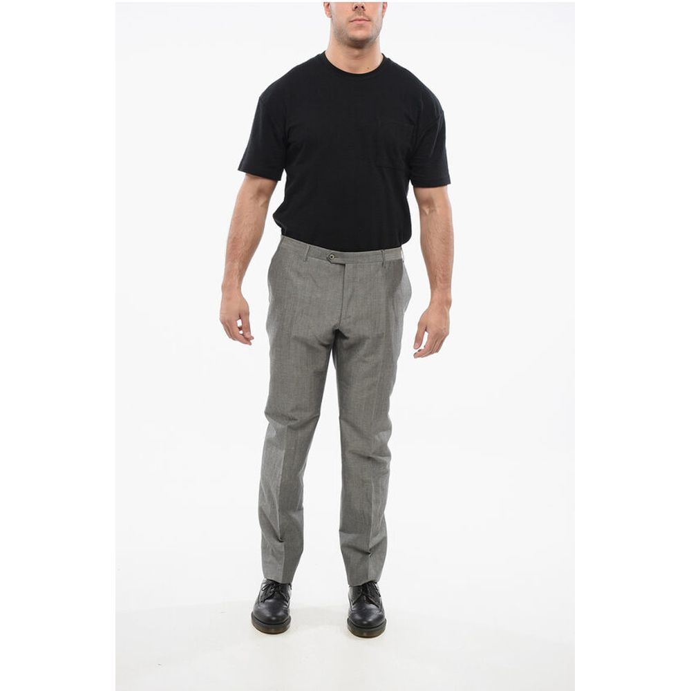 Blended Linen Bouclè Effect Pants with Four Pockets