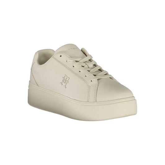 White Polyester Low Top Sneakers