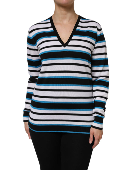 Multicolor Stripes Long Sleeves V-neck Top