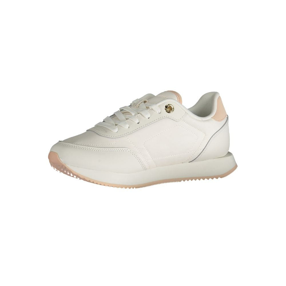 White Polyester Athletic Sneakers