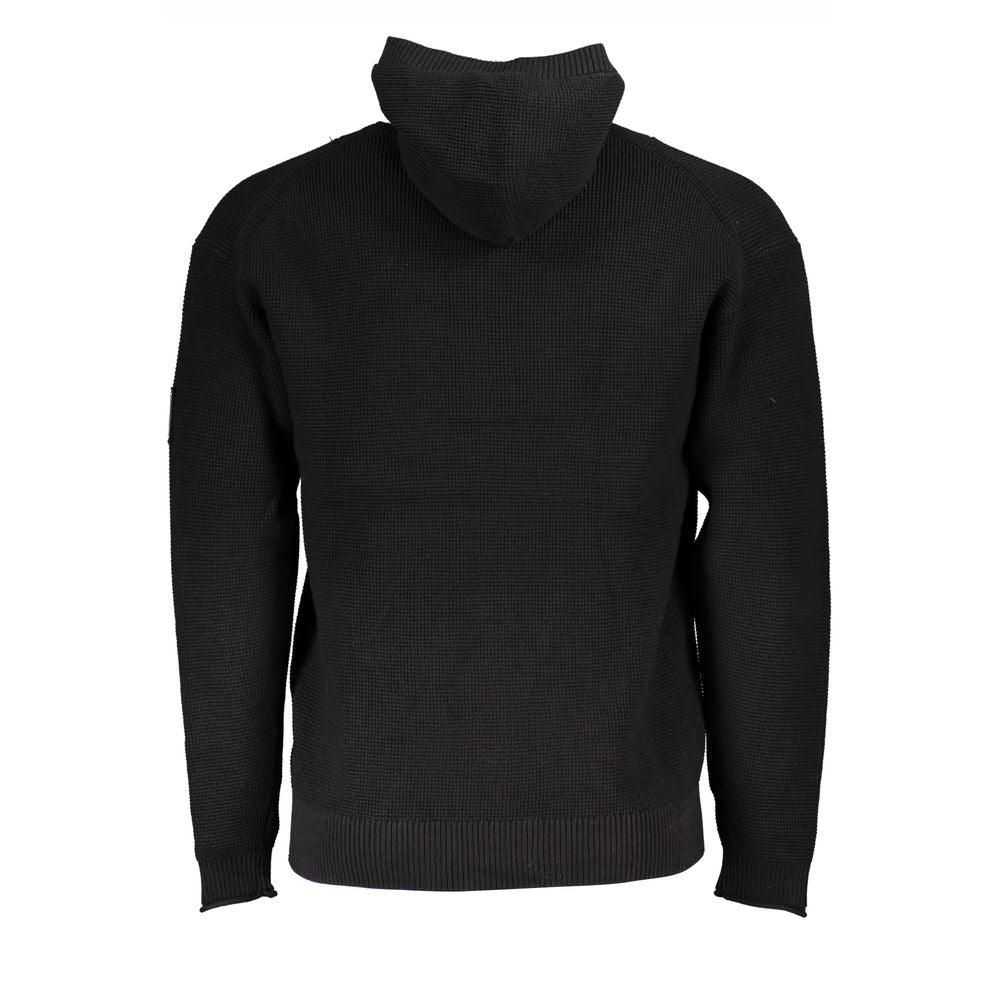 Black Cotton Men's Sweater Hooded Half Zip