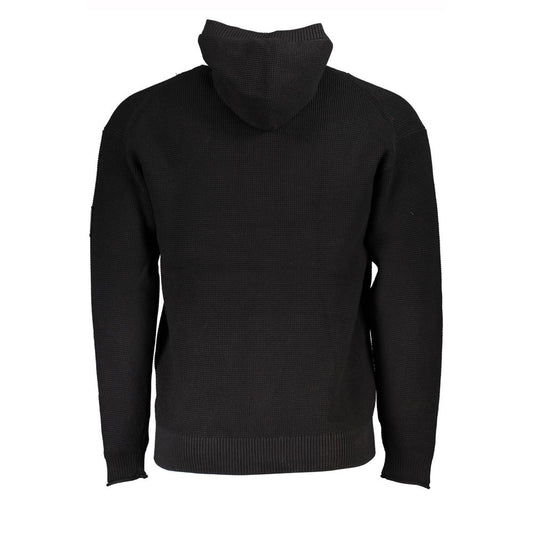 Black Cotton Men's Sweater Hooded Half Zip