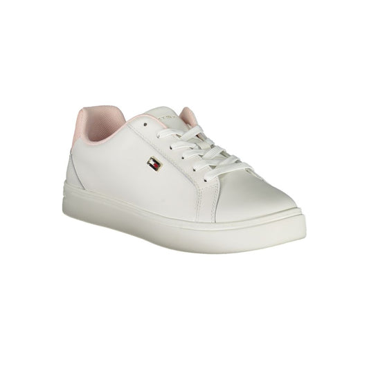 White Polyester Athletic Sneakers