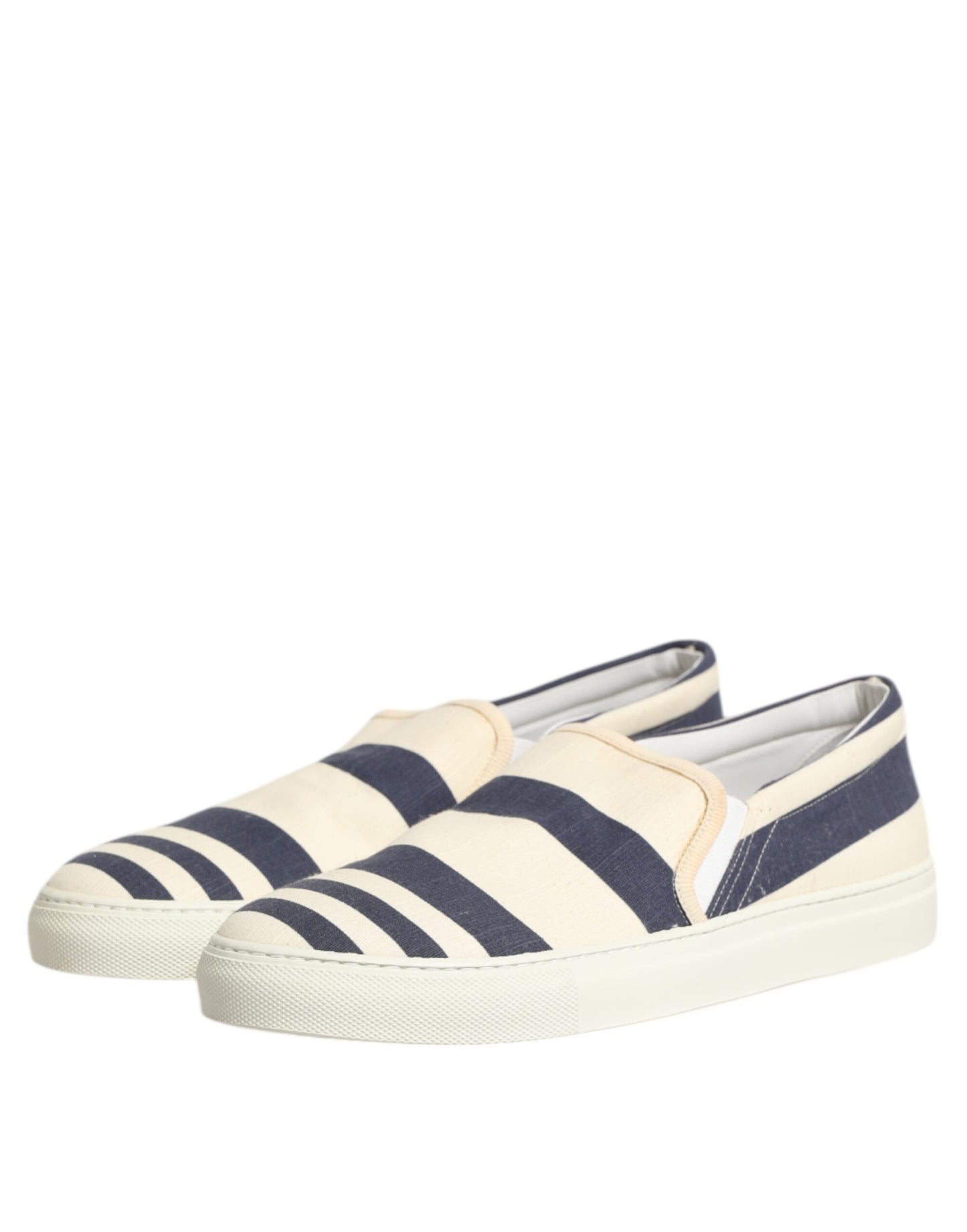 Blue White Striped Canvas Men Low Top Casual Shoes