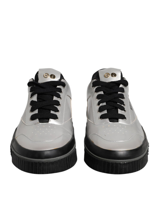 Metallic Silver Low Top Lace Up Sneakers Shoes