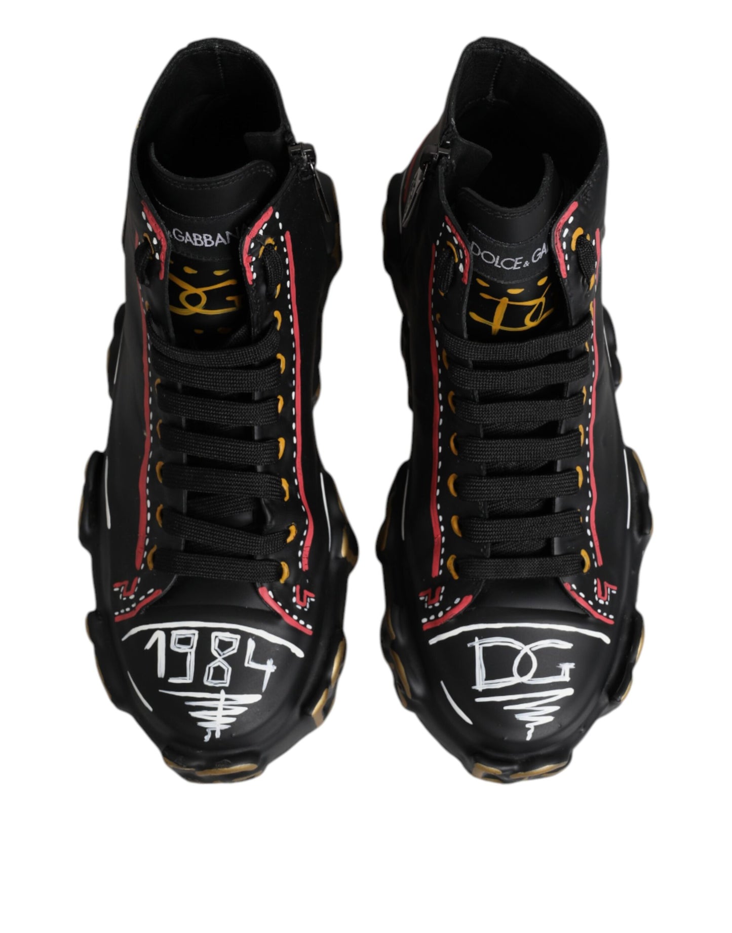 Black Leather Logo High Top Sneakers Shoes