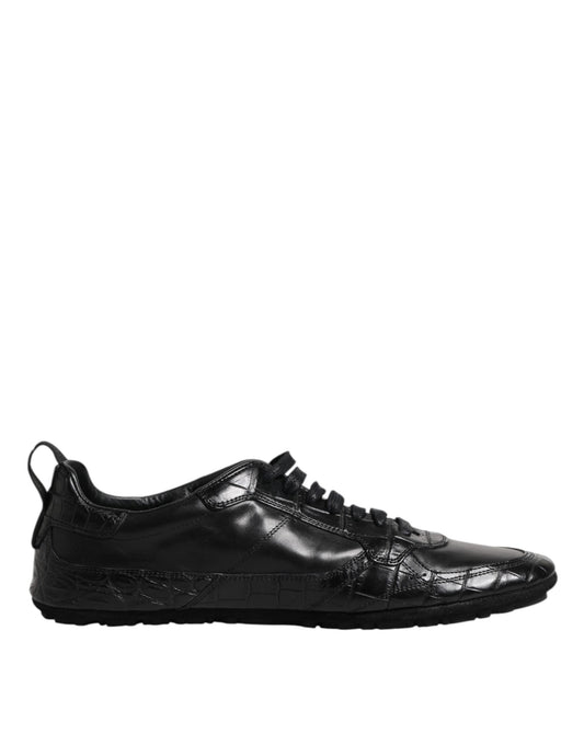 Black Exotic Leather Low Top Sneakers Shoes