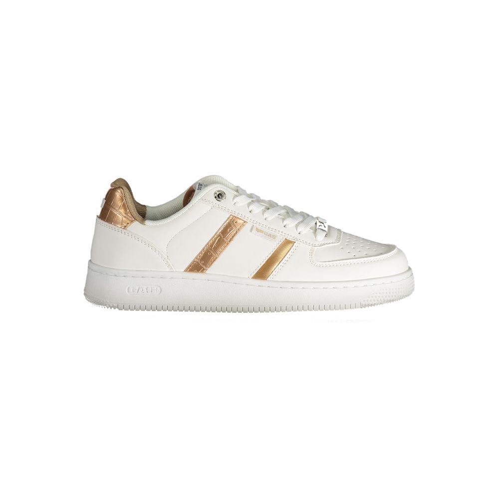 "White Polyester Women Sneaker with Bronze Detailing"