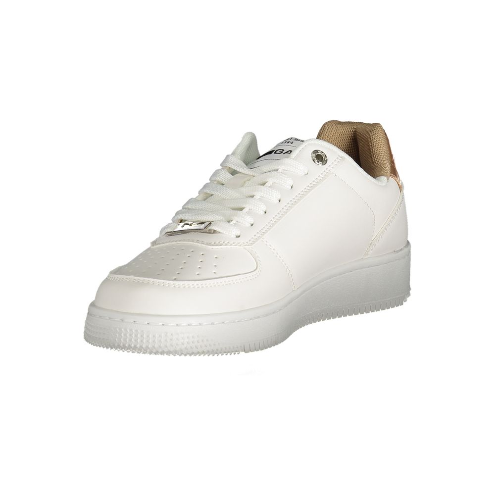 "White Polyester Women Sneaker with Bronze Detailing"