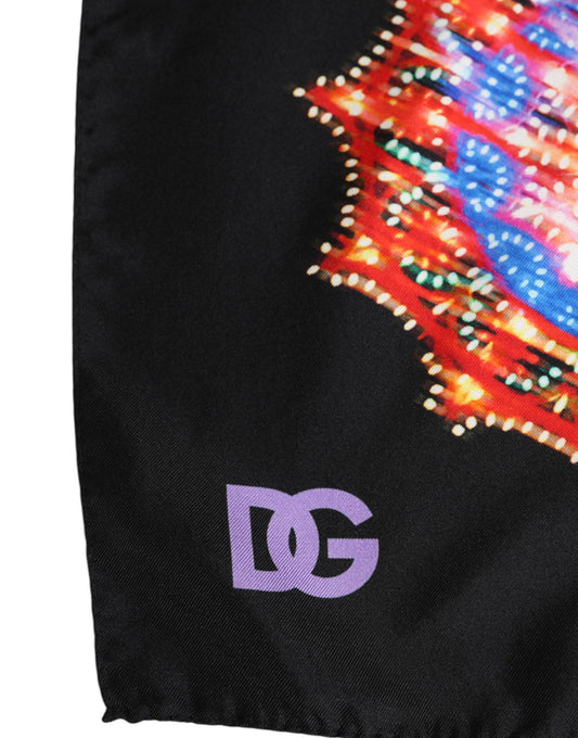 Black Multicolor Print Square Foulard Scarf