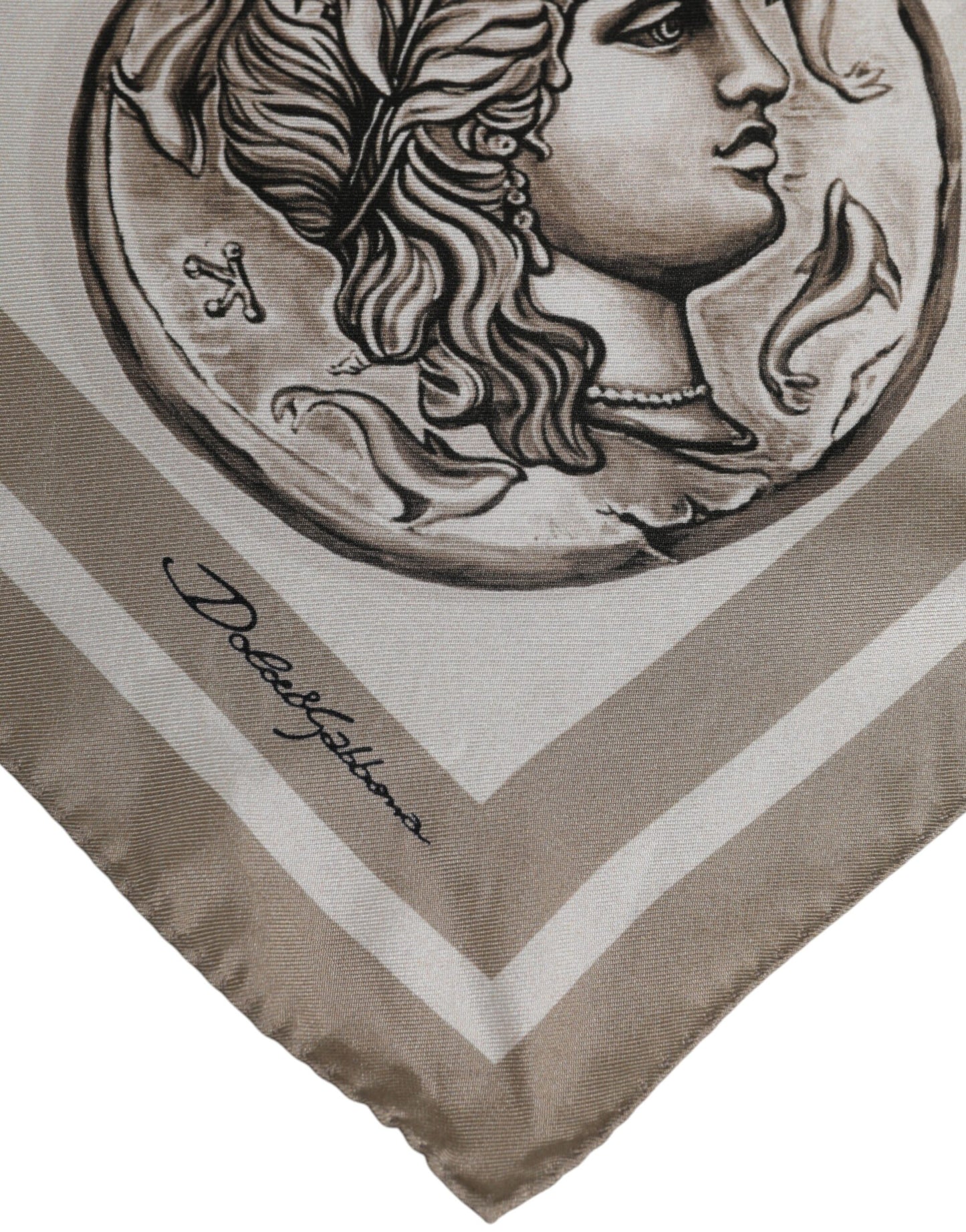 Beige Graphic Silk Square Men Foulard Scarf