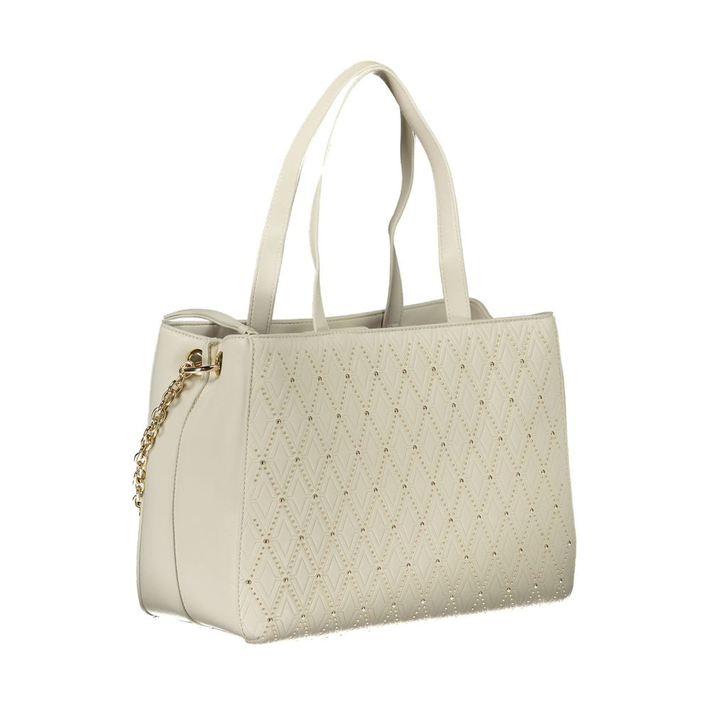 Bianco Polyurethane Women's Bag with Two Handles and Chain Strap