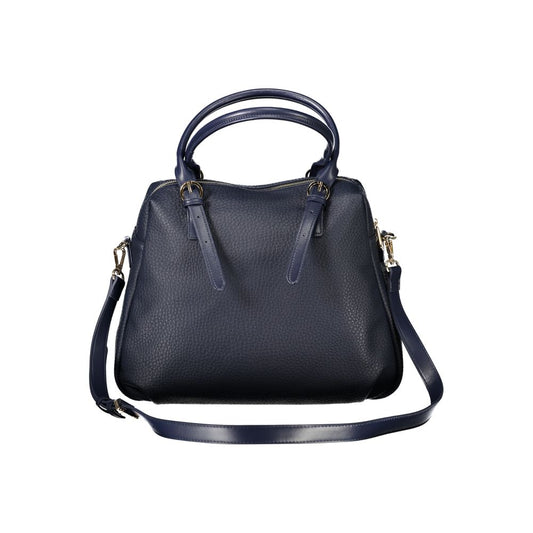 Blue Polyurethane Women Handbag