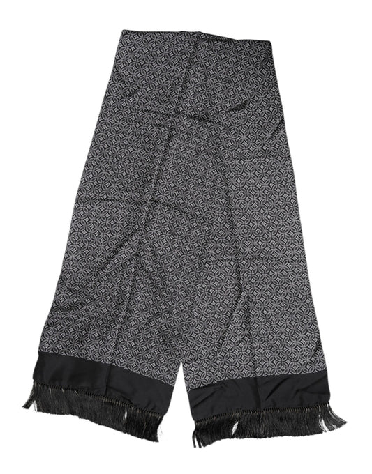 Black Patterned Fringes Men Foulard Scarf