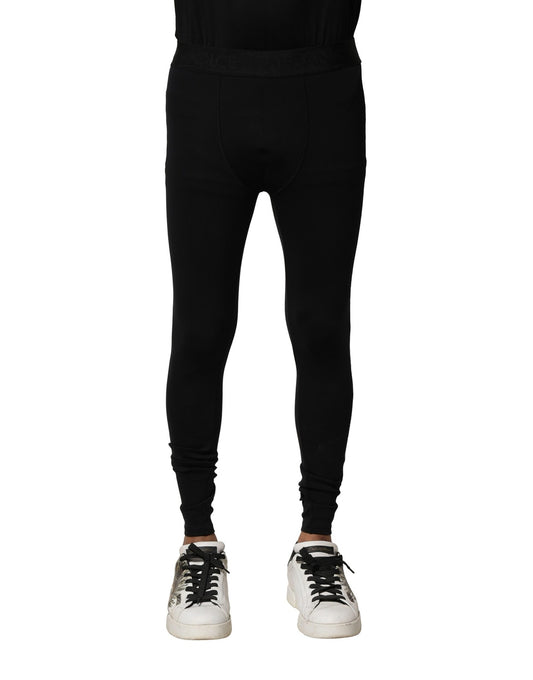 Black Nylon Elastic Logo Men Leggings Pants