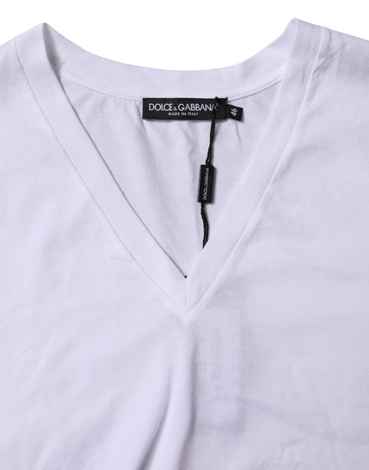 White Cotton Short Sleeves V-neck T-shirt