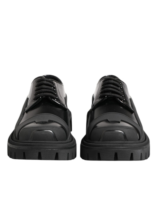Black Patent Leather Trekking Derby Shoes