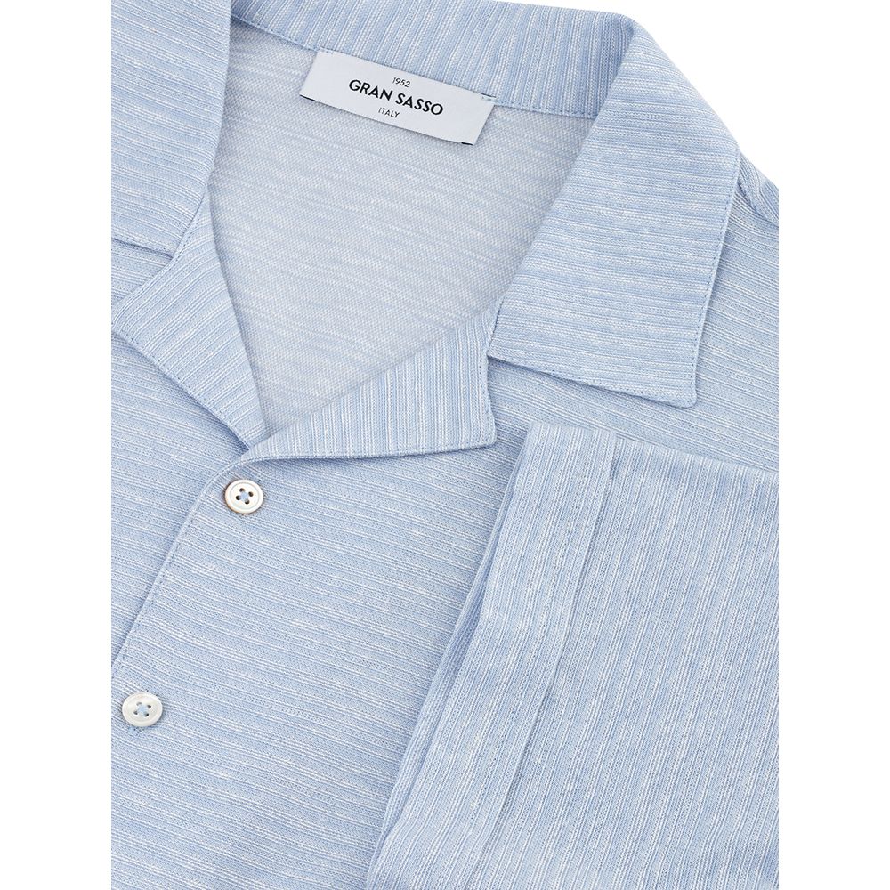 Blue Linen And Cotton Shortsleeve