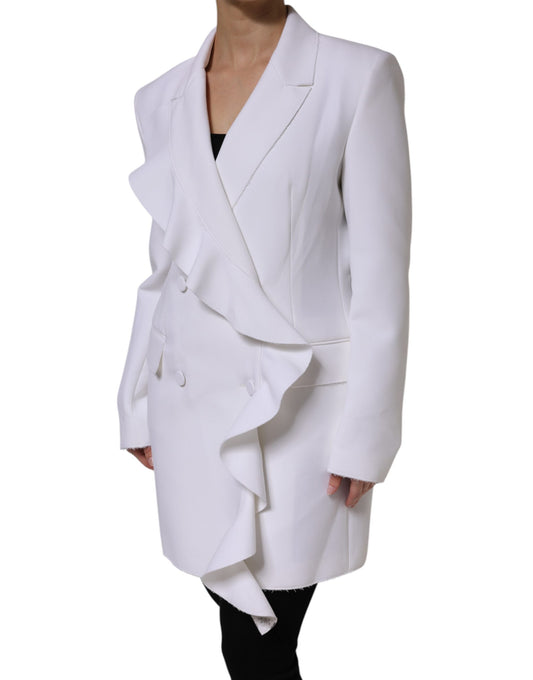 White Polyester Long Sleeves Ruffled Wrap Jacket