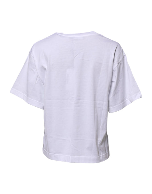 White Cotton Graphic Print Crew Neck T-shirt