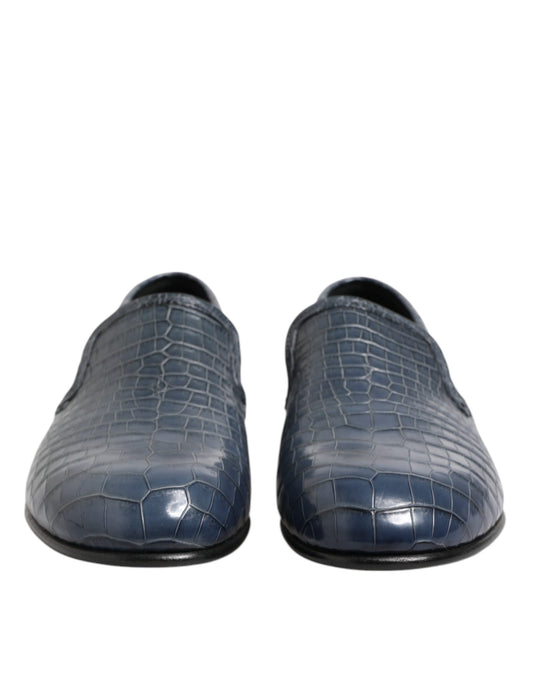 Blue Exotic Leather Slip On Loafers Men Dress Shoes